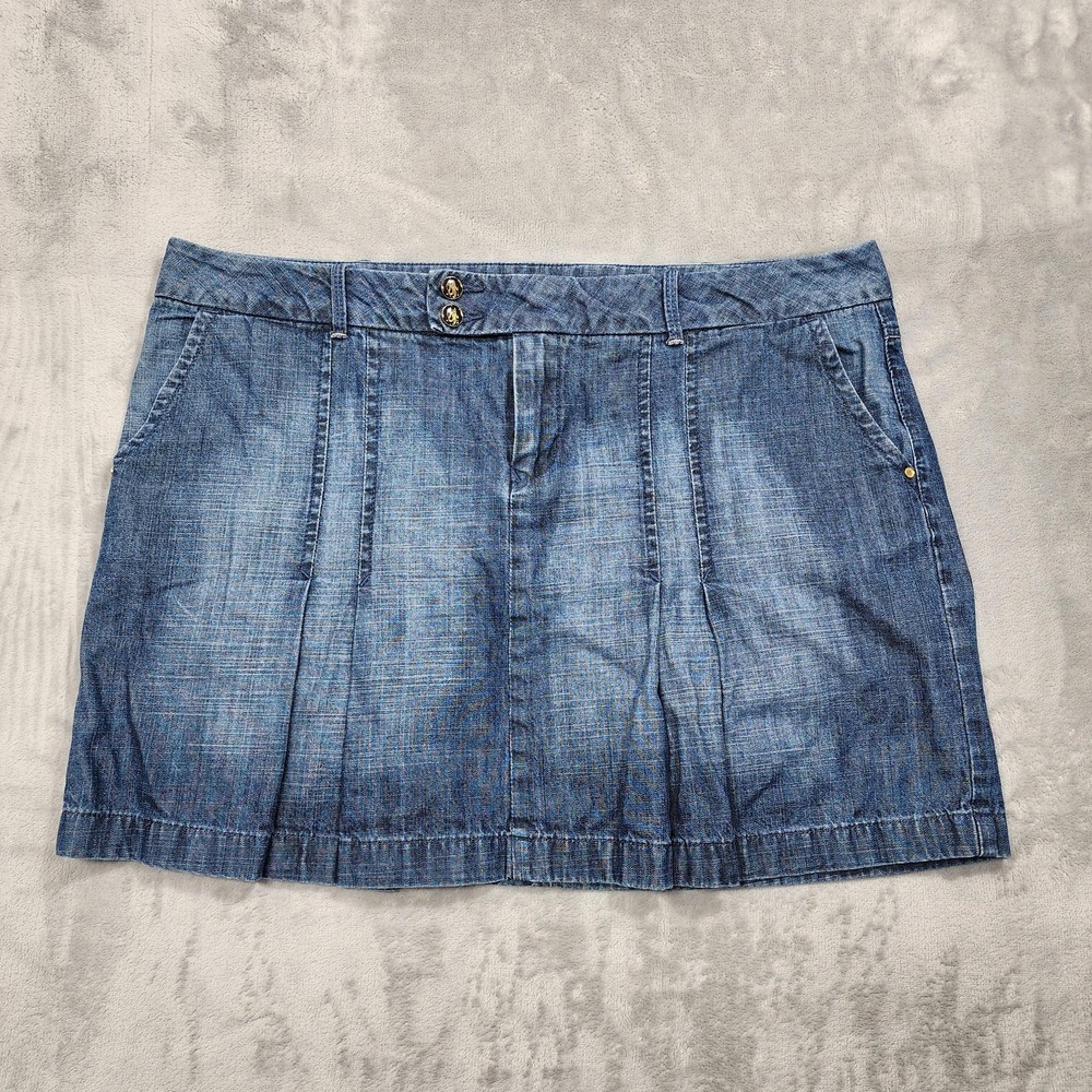 Vintage Y2K Tommy Hilfigerโ Skirt Womens 16 Blue Denim Jean Pleated Mini Pockets